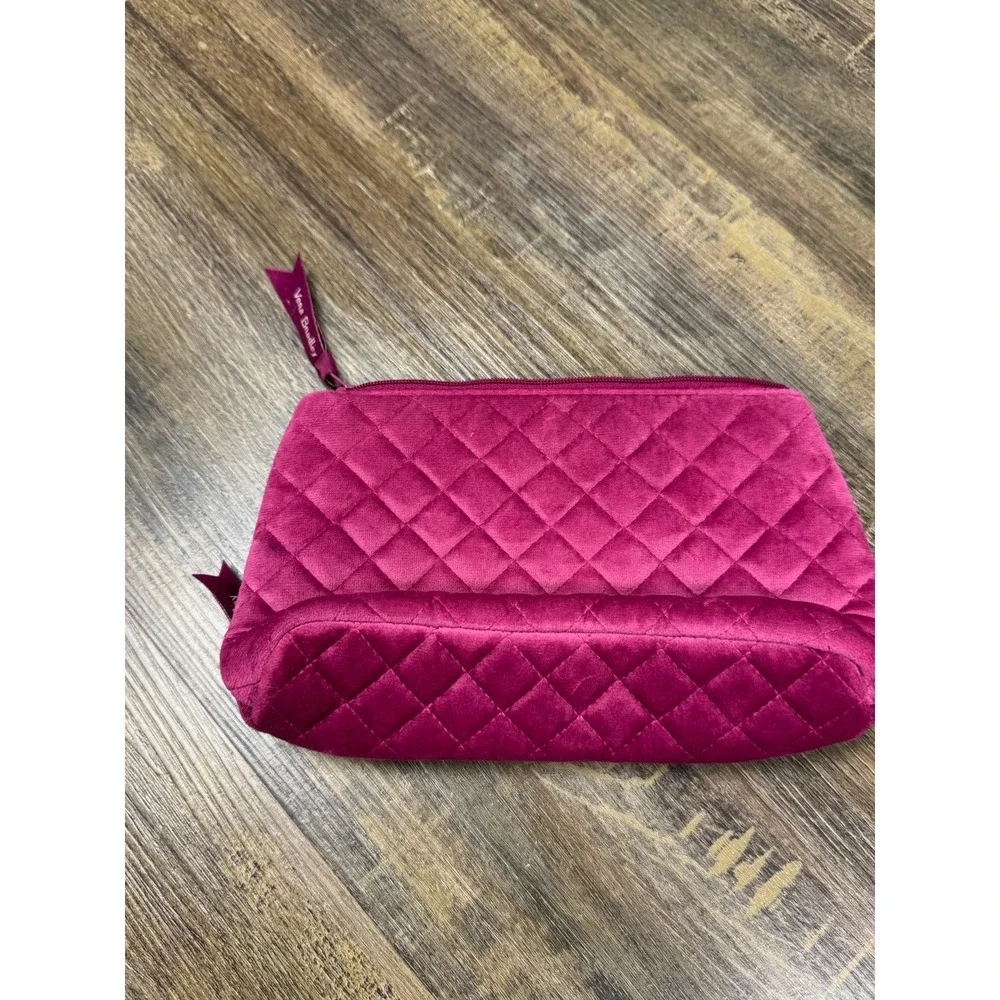 Vera Bradley Quilted Velvet Cosmetic Bag Magenta Pink Travel Makeup Organizer